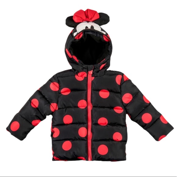 Disney Other - Disney’s Minnie Mouse Black Puffer w/ Red Polka Dots and Hooded Minnie Ears US 3